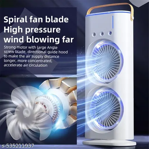 Surgigram Double End Spray Fan Portable Air Cooler Fan with Dual LED Lights and Mist Spray | USB Rechargeable Mini AC with Remote Control |Oscillation, Humidifier and Night Light for Home,Office and Dorm