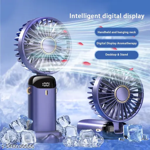 Portable Rechargeable Hand Fan with Digital Display – USB Mini Cooling Fan, 3-Speed, Phone Stand & Neck Strap